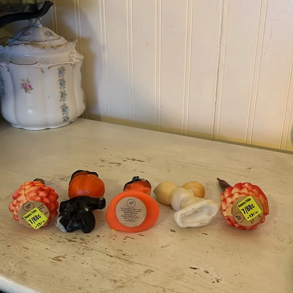 5 Vintage Gurley Halloween candles pumpkin man witch ghost pinecone